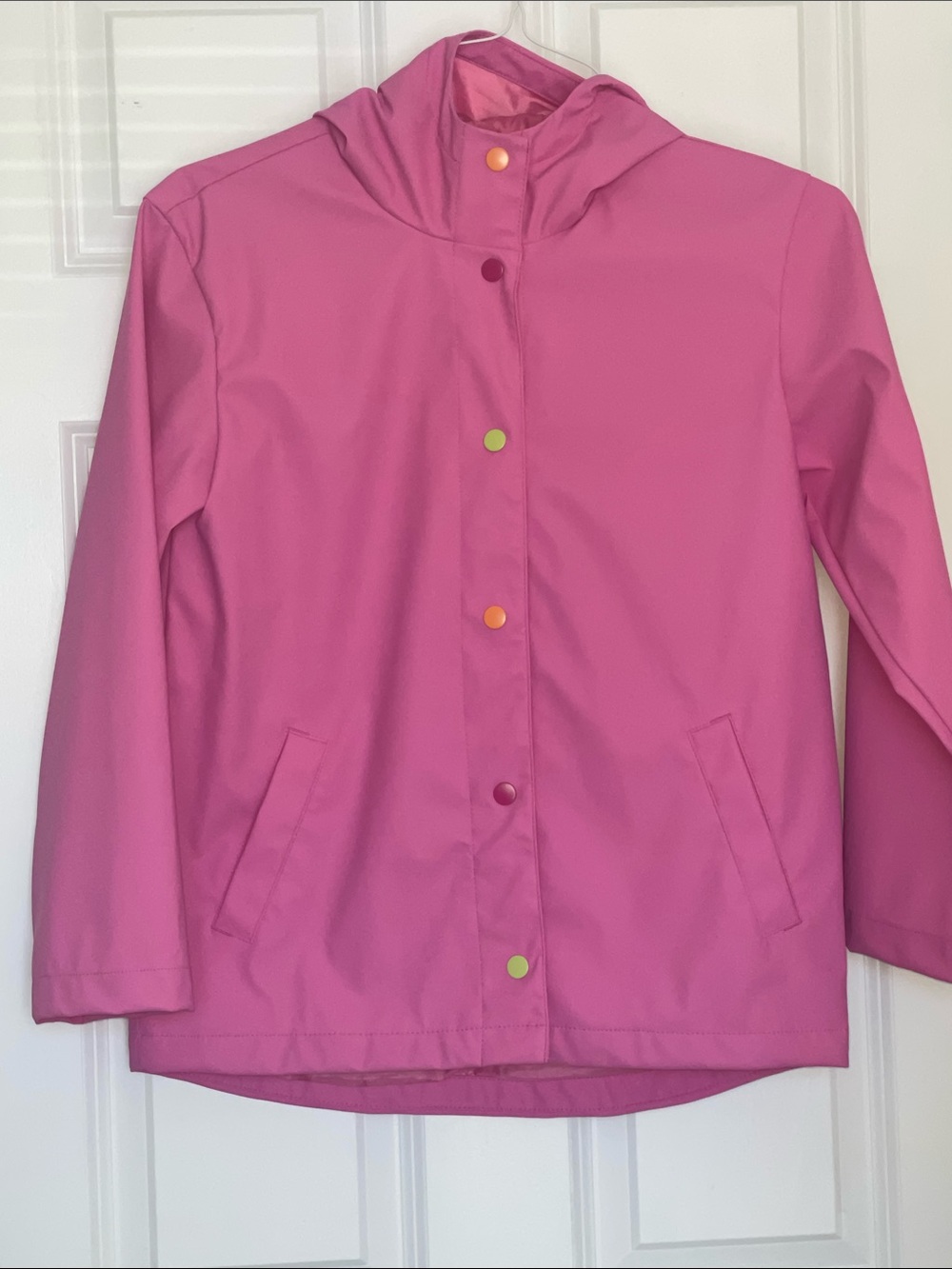 Old Navy Bright Pink Hooded Raincoat with Colorful Snap Buttons